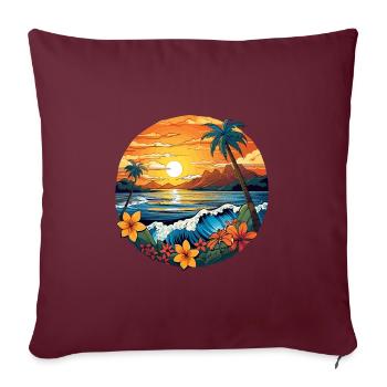 Rétro Planche de Surf Design Floral Palmiers Océan - Housse de coussin décorative 45 x 45 cm - bordeaux - Devant