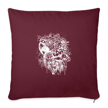 Perroquet floral Vintage oiseau Portrait dessin - Housse de coussin décorative 45 x 45 cm - bordeaux - Devant