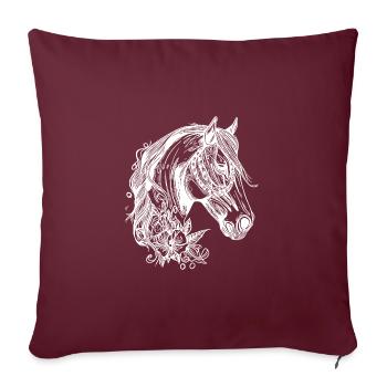 Style de Portrait de chevaux de tatouage floral - Housse de coussin décorative 45 x 45 cm - bordeaux - Devant