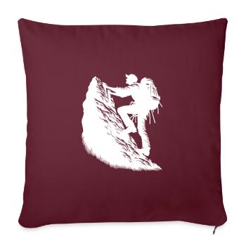 Randonneurs grimpant sur le rocher du sommet de la montagne - Housse de coussin décorative 45 x 45 cm - bordeaux - Devant