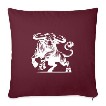 Taureau sauvage et puissant avec d’énormes cornes - Housse de coussin décorative 45 x 45 cm - bordeaux - Devant