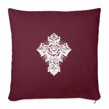 Croix géométrique avec rose et feuilles - Housse de coussin décorative 45 x 45 cm - bordeaux - Devant
