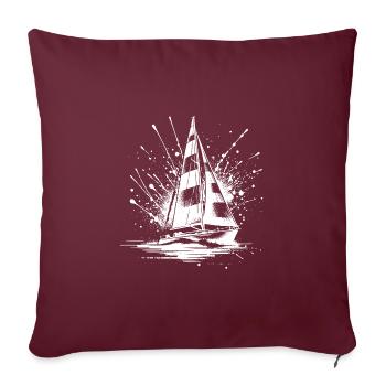 Kleines Segelboot mit Wellengang Splash Optik - Sofakissenbezug 45 x 45 cm - Burgunderrot - Vorne