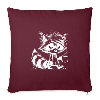 Verschlafener müder Waschbär mit Kaffeetasse - Sofakissenbezug 45 x 45 cm - Burgunderrot - Vorne