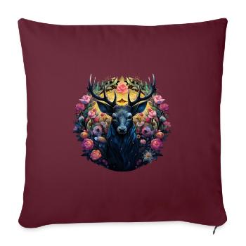 Hirsch Krafttier & Blumen, Trachtenshirt Dorffest - Sofakissenbezug 45 x 45 cm - Burgunderrot - Vorne