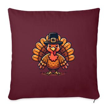 Thanksgiving Turkey in Pilgrim Hat Design - Sofakissenbezug 45 x 45 cm - Burgunderrot - Vorne