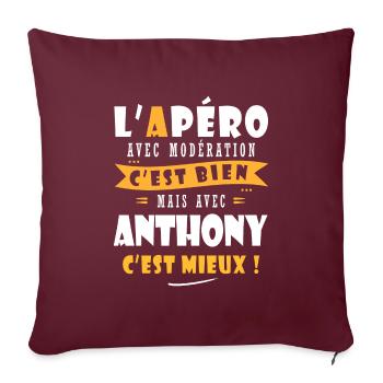 Anthony Cadeau Humour personnalisé cadeau anthony - Housse de coussin décorative 45 x 45 cm - bordeaux - Devant