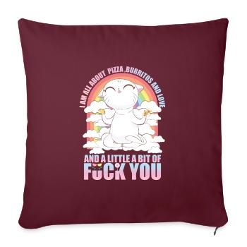 T-shirt pizza et amour de yoga de chat doux - Housse de coussin décorative 45 x 45 cm - bordeaux - Devant