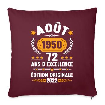 Cadeau D'anniversaire Rétro 72 Ans Août 1950 - Housse de coussin décorative 45 x 45 cm - bordeaux - Devant