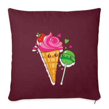 Fröhliches Eis und Lutscher sind verliebt - Sofakissenbezug 45 x 45 cm - Burgunderrot - Vorne