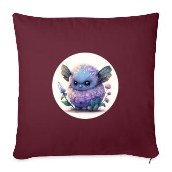 Animal chouette fantasy et mignonne - Housse de coussin décorative 45 x 45 cm - bordeaux - Devant