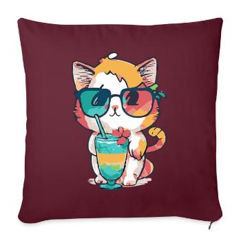Chat de fantaisie: lunettes de soleil et cocktail - Housse de coussin décorative 45 x 45 cm - bordeaux - Devant