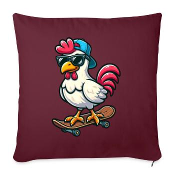 Drôle de poulet poule coq sur planche à roulettes bande dessinée - Housse de coussin décorative 45 x 45 cm - bordeaux - Devant