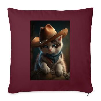 Chat avec chapeau de cow-boy - Housse de coussin décorative 45 x 45 cm - bordeaux - Devant
