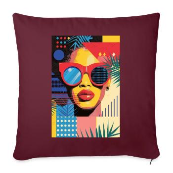 Portrait de femme colorée - Housse de coussin décorative 45 x 45 cm - bordeaux - Devant