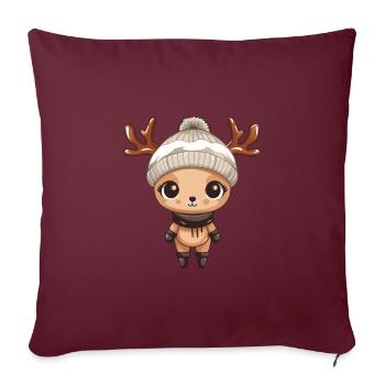 Bande dessinée d’hiver de cerf - Housse de coussin décorative 45 x 45 cm - bordeaux - Devant