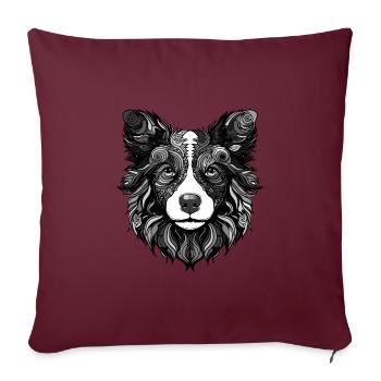 Border Collie chien Portrait tête Animal - Housse de coussin décorative 45 x 45 cm - bordeaux - Devant