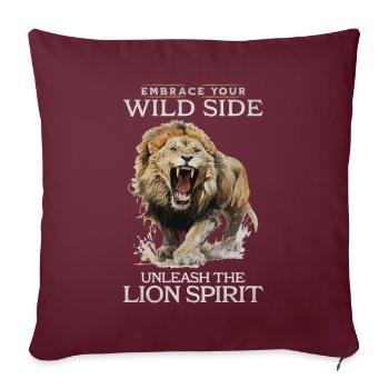 lion, tête de lion, fort, sauvage, fierté, courageux, royal, - Housse de coussin décorative 45 x 45 cm - bordeaux - Devant