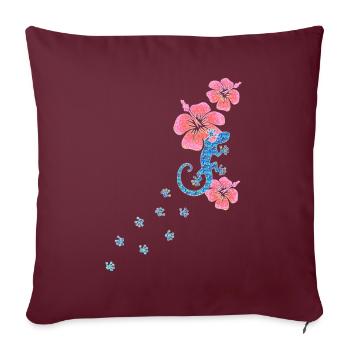 Gecko Fußabdruck mit Hibiskus, Glücksbringer Aloha - Sofakissenbezug 45 x 45 cm - Burgunderrot - Vorne