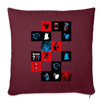 Die Drei ??? Cooles Kacheldesign - Sofakissenbezug 45 x 45 cm - Burgunderrot - Vorne