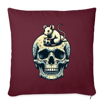Crâne avec souris amusante et ballon de football - Housse de coussin décorative 45 x 45 cm - bordeaux - Devant