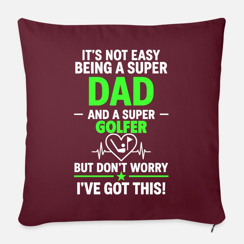 Herz + Golf – Super Papa Golfer - Sofakissenbezug 45 x 45 cm - Burgunderrot