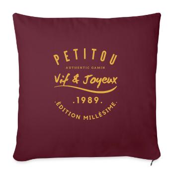 « Petitou 1989 » - Housse de coussin décorative 45 x 45 cm - bordeaux - Devant