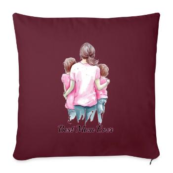 Mere et enfants de dos - Housse de coussin décorative 45 x 45 cm - bordeaux - Devant