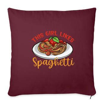Fille aime les spaghettis citation drôle manger - Housse de coussin décorative 45 x 45 cm - bordeaux - Devant