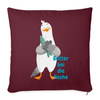 « Beurre au poisson » - Drôle de mouette avec du poisson - Housse de coussin décorative 45 x 45 cm - bordeaux - Devant