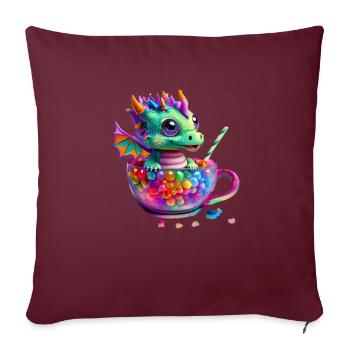 Petit dragon mignon dans une tasse pleine de bonbons - Housse de coussin décorative 45 x 45 cm - bordeaux - Devant