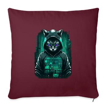 Chat cyber-pirate - Housse de coussin décorative 45 x 45 cm - bordeaux - Devant