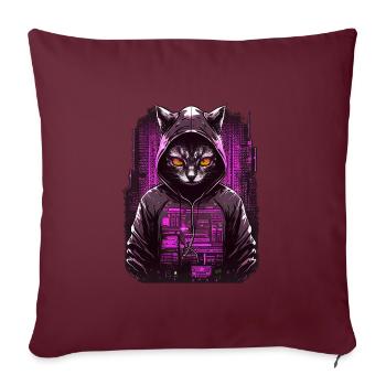 Chat cyber-pirate - Housse de coussin décorative 45 x 45 cm - bordeaux - Devant