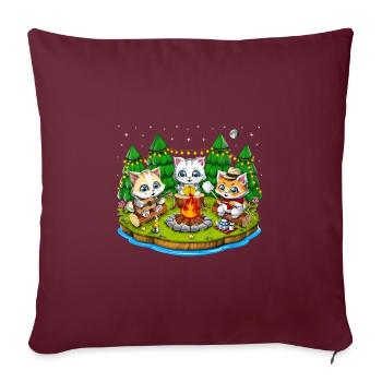 Camping Kawaii Chats - Housse de coussin décorative 45 x 45 cm - bordeaux - Devant