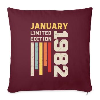 Janvier 1982 - Cadeau anniversaire Janvier 1982 - Housse de coussin décorative 45 x 45 cm - bordeaux - Devant