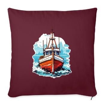 Bateau à moteur vintage en bleu et blanc - Housse de coussin décorative 45 x 45 cm - bordeaux - Devant