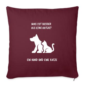 Chat et chien - Housse de coussin décorative 45 x 45 cm - bordeaux - Devant