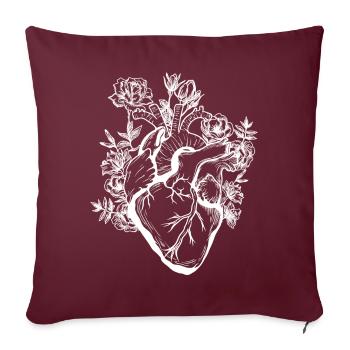 Coeur et fleurs - Housse de coussin décorative 45 x 45 cm - bordeaux - Devant