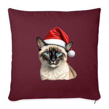 Chat de Noël siamois - Housse de coussin décorative 45 x 45 cm - bordeaux - Devant