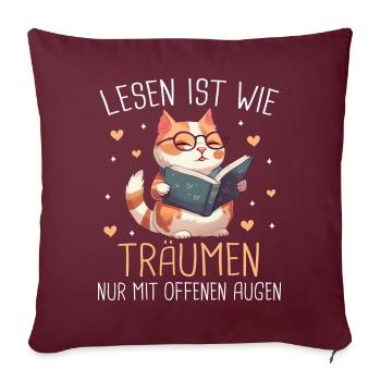 Buch Lesen Bücher Buch Nerd Bücherwurm - Sofakissenbezug 45 x 45 cm - Burgunderrot - Vorne