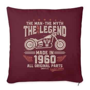 1960 ' s Vintage homme mythe légende moto - Housse de coussin décorative 45 x 45 cm - bordeaux - Devant