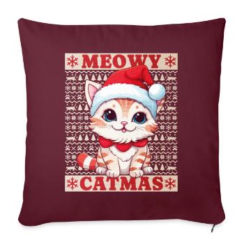 Chat Noël Joyeux Miaou Catmas Moche Mignon - Housse de coussin décorative 45 x 45 cm - bordeaux - Devant