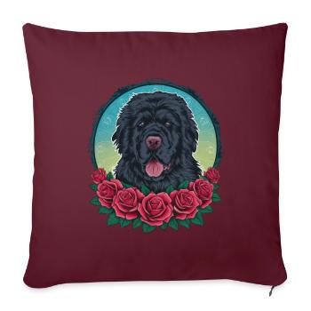 Mignon dessin animé Terre-Neuve chien avec des roses - Housse de coussin décorative 45 x 45 cm - bordeaux - Devant
