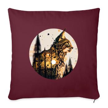 Lynx avec lune dans la forêt avec motif - Housse de coussin décorative 45 x 45 cm - bordeaux - Devant
