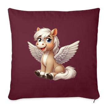 Dessin animé d’ange de cheval mignon avec des ailes - Housse de coussin décorative 45 x 45 cm - bordeaux - Devant
