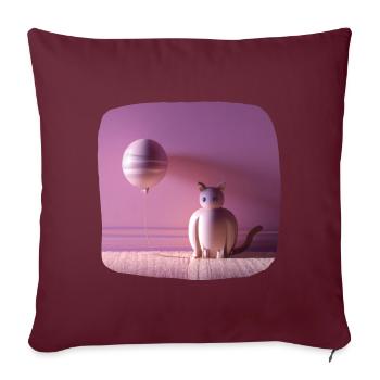 Chat rose avec un ballon - Housse de coussin décorative 45 x 45 cm - bordeaux - Devant