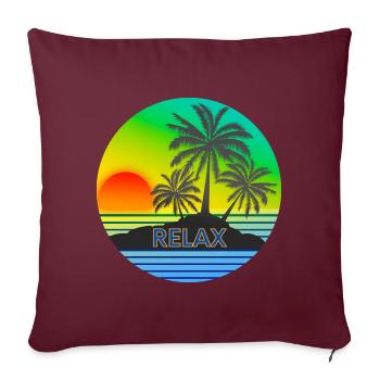DÉTENDEZ-VOUS avec le motif de vacances coucher de soleil et palmiers - Housse de coussin décorative 45 x 45 cm - bordeaux - Devant