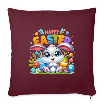 Joyeuses Pâques - Illustration de lapin de Pâques - Housse de coussin décorative 45 x 45 cm - bordeaux - Devant