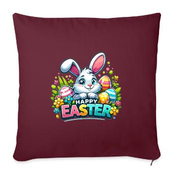 Joyeuses Pâques - Illustration de lapin de Pâques - Housse de coussin décorative 45 x 45 cm - bordeaux - Devant