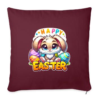 Joyeuses Pâques - Illustration de lapin de Pâques - Housse de coussin décorative 45 x 45 cm - bordeaux - Devant